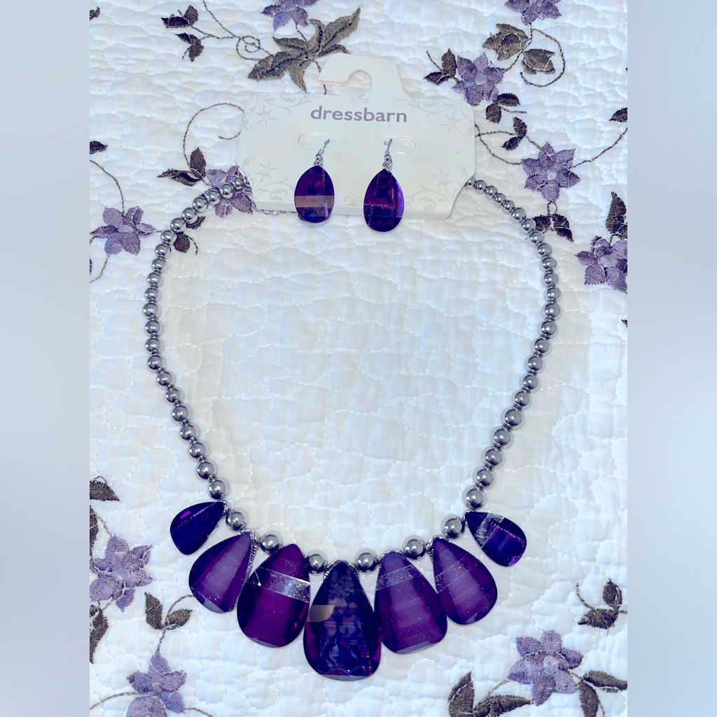Nwt! Purple Necklace And Earrings Set